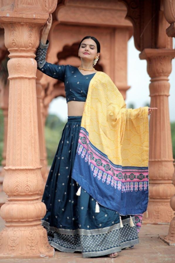 lw 7058 navratri special myra silk stitch lehenga unstitch choli in wholesale surat