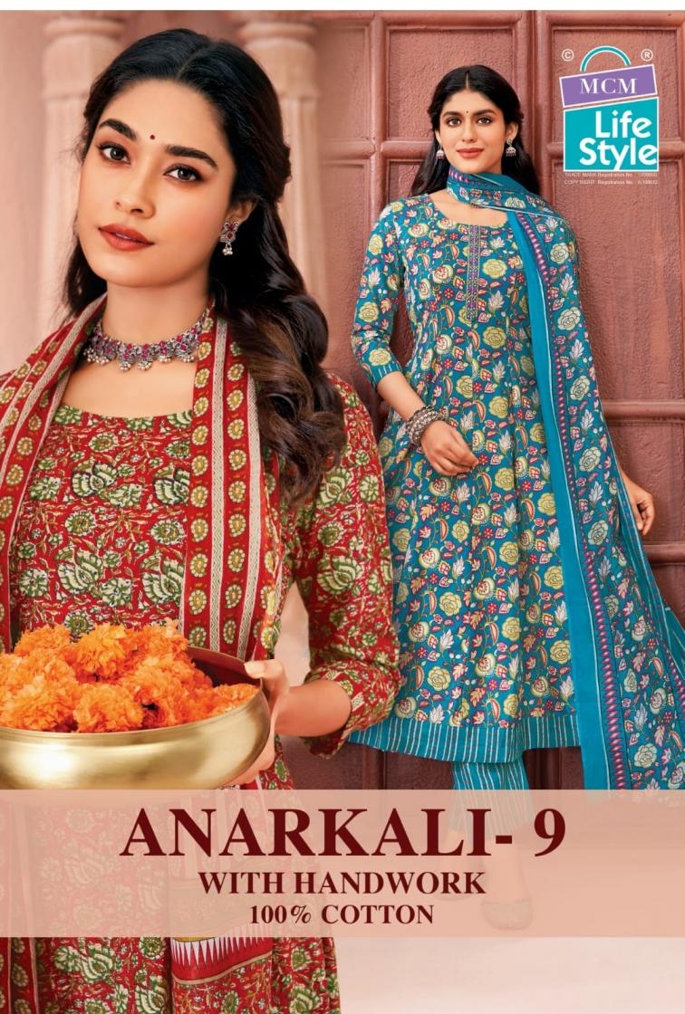 mcm lifestyle anarkali vol 9 series 900 to 909 cotton readymade plus size suit in wholesale surat