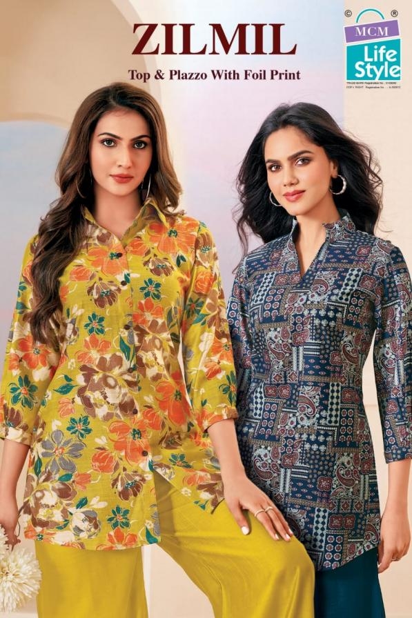 mcm lifestyle zilmil series 081 to 090 vertican readymade unique kurti with plazzo in wholesale surat