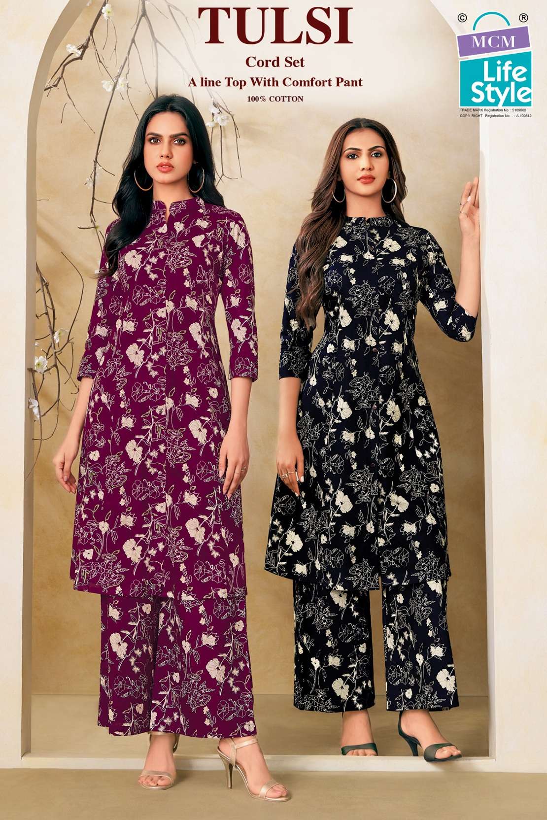 MCM Tulsi Vol-1 series 072 to 081 Heavy Cotton Printed With A-Line Flare Style A-Line Cord Set in wholesale surat