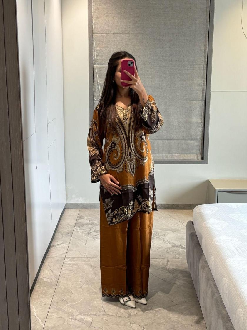 modern fully stitch viscose muslin kashmiri print combo big size co-ord sets in wholesale surat