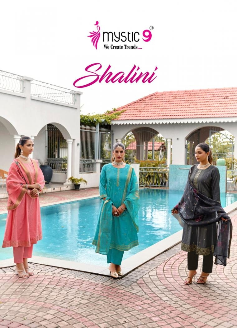 mystic9 shalini vol 1 series 1001 to 1008 vertican shimmer readymade unique suit in wholesale surat