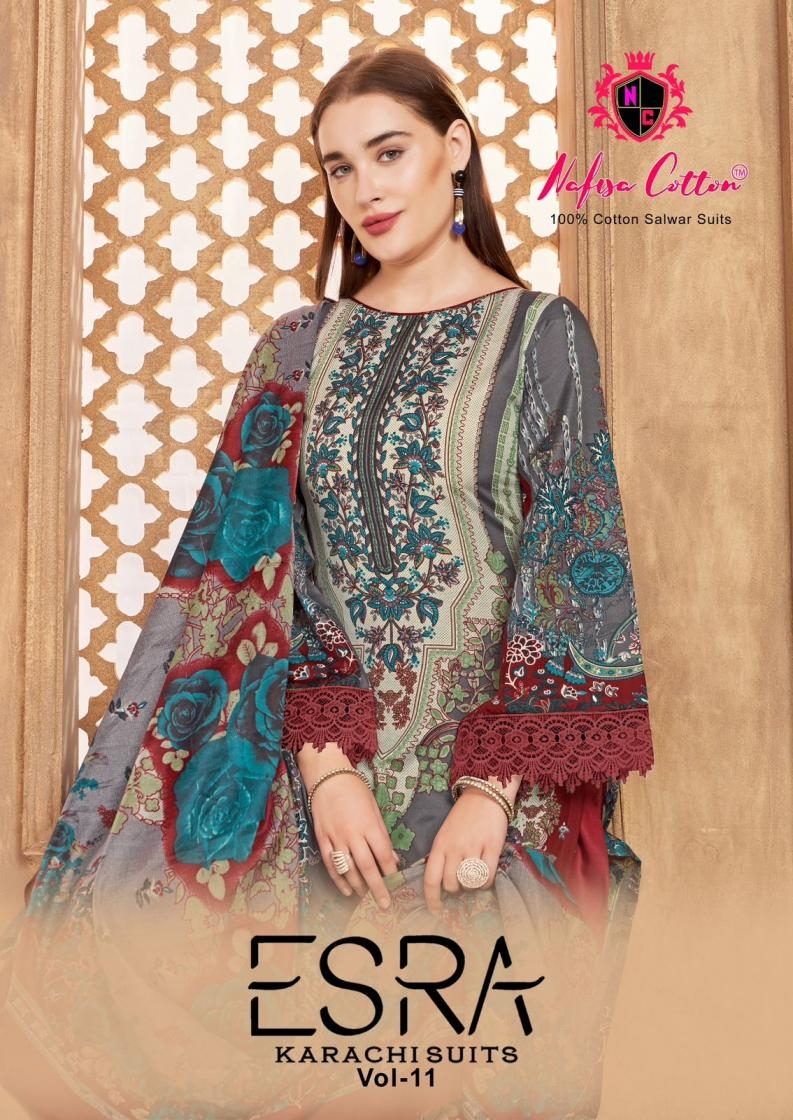 NAFISA COTTON ESRA KARACHI SUIT VOL 11 SERIES 11001 TO 11006 COTTON MODERN PAKISTANI SUITS IN WHOLESALE SURAT