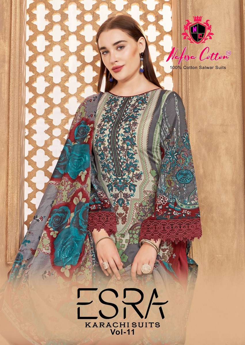 Nafisa Esra Karachi Vol-11 series 11001 to 11006 Soft Cotton Print salwar kameez in wholesale surat