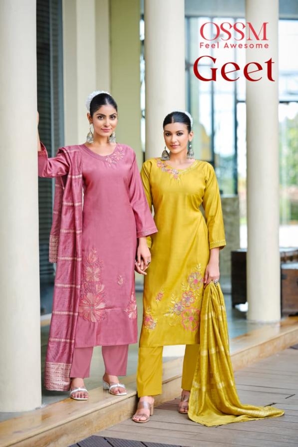 ossm geet series 1001 to 1006 roman silk hit design readymade suits in wholesale surat
