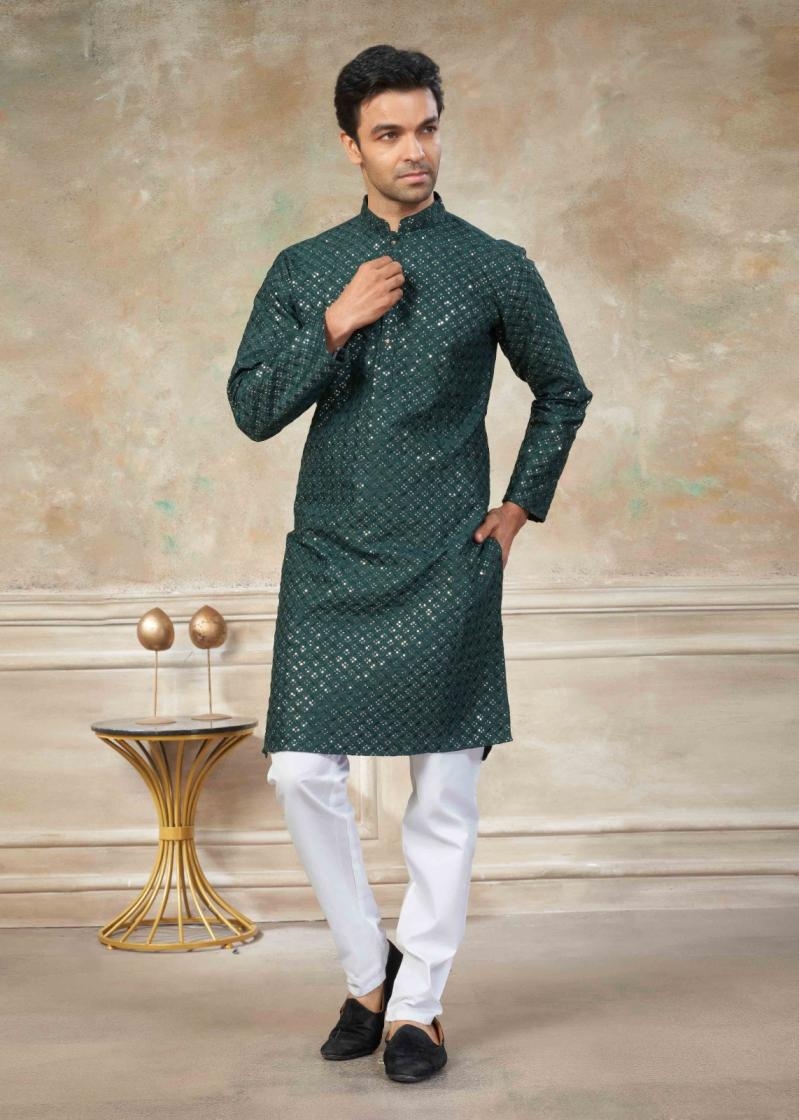 outluk wedding vol 139 silk sequins work fully stitch mens kurta pajama in wholesale surat