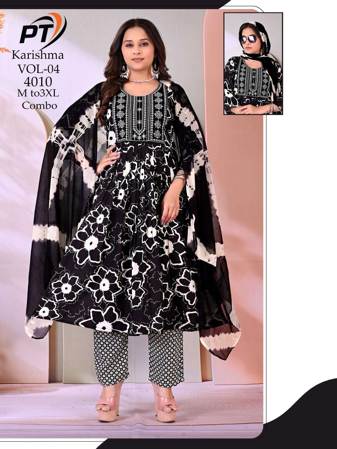 padmavati karishma vol 4 series 4001 to 4012 rayon readymade fancy suit in wholesale surat