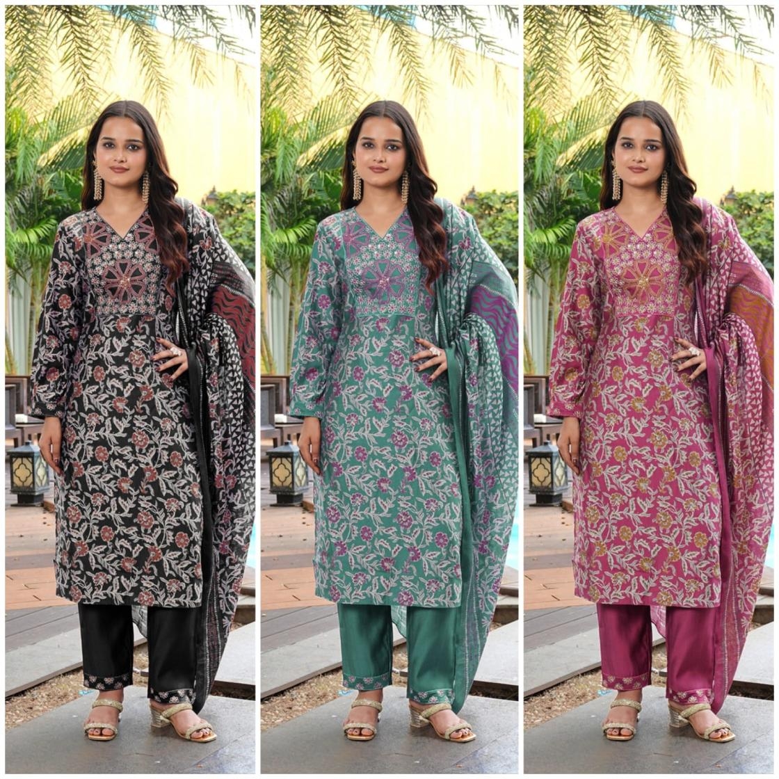 PR 9STAR FASHION TANYA HIT PREMIUM COTTON SILK WITH EMBRODERY WORK FANCY DESIGNER READYMADE SUITS IN WHOLESALE SURAT