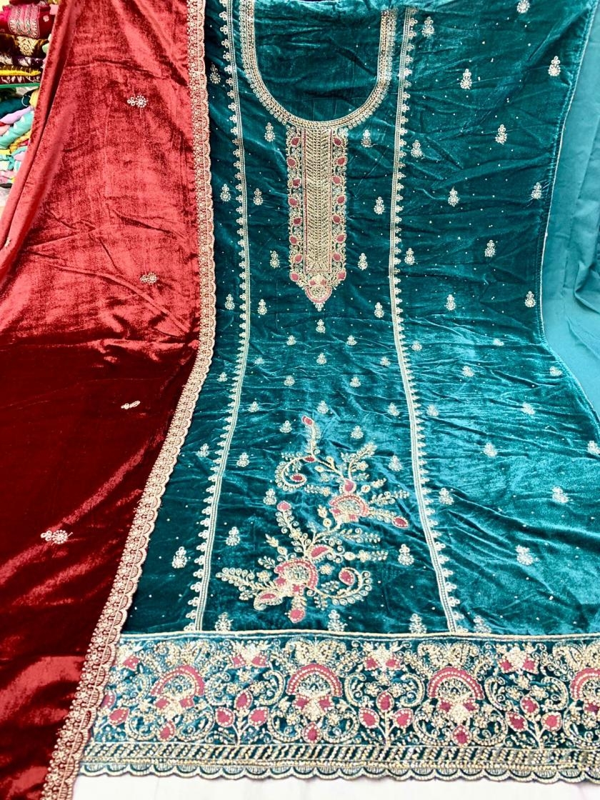 pr anita viscose makhmal velvet trendy winter suits in wholesale surat