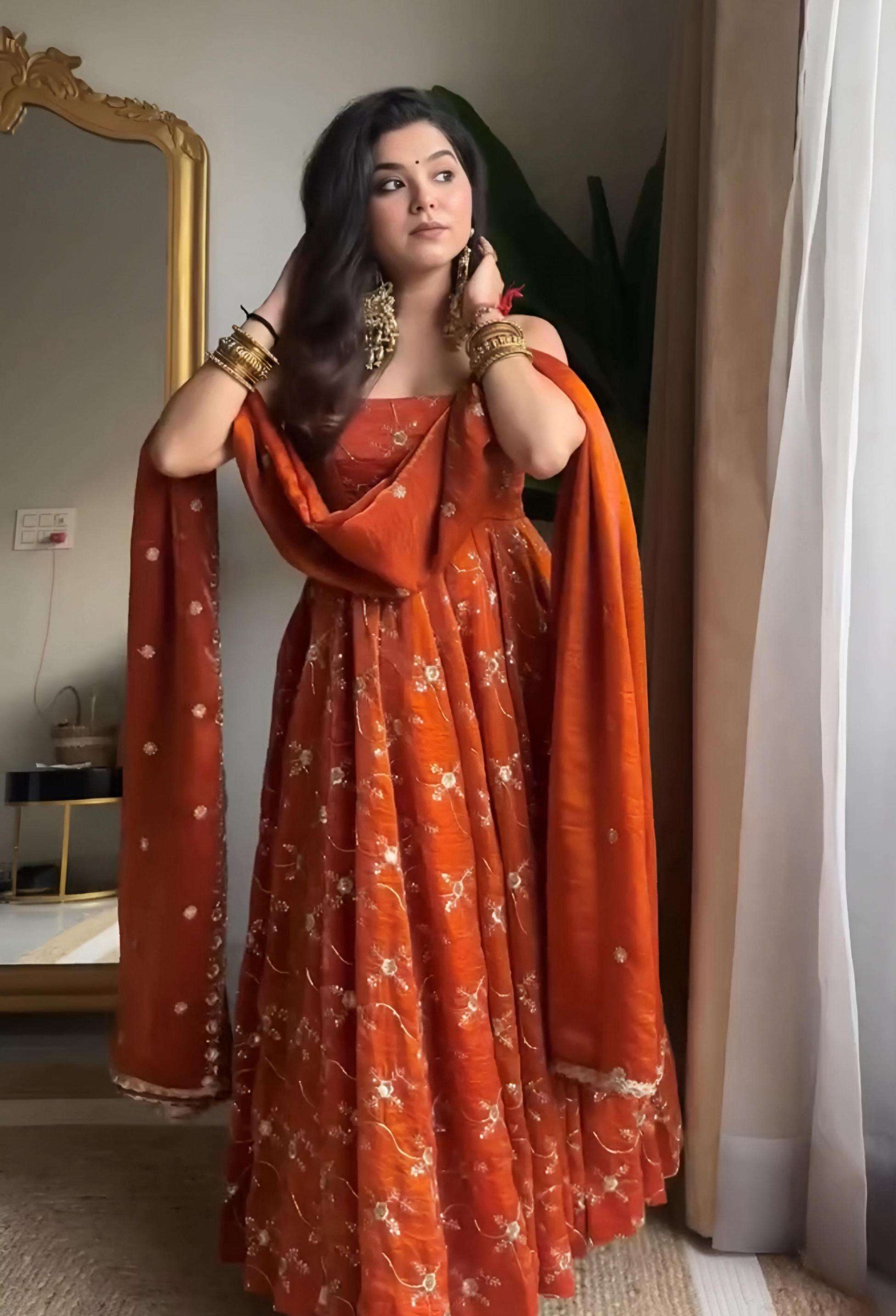 pr dvd 5156 fandy silk sequence work fully stitch gown with dupatta in wholesale surat