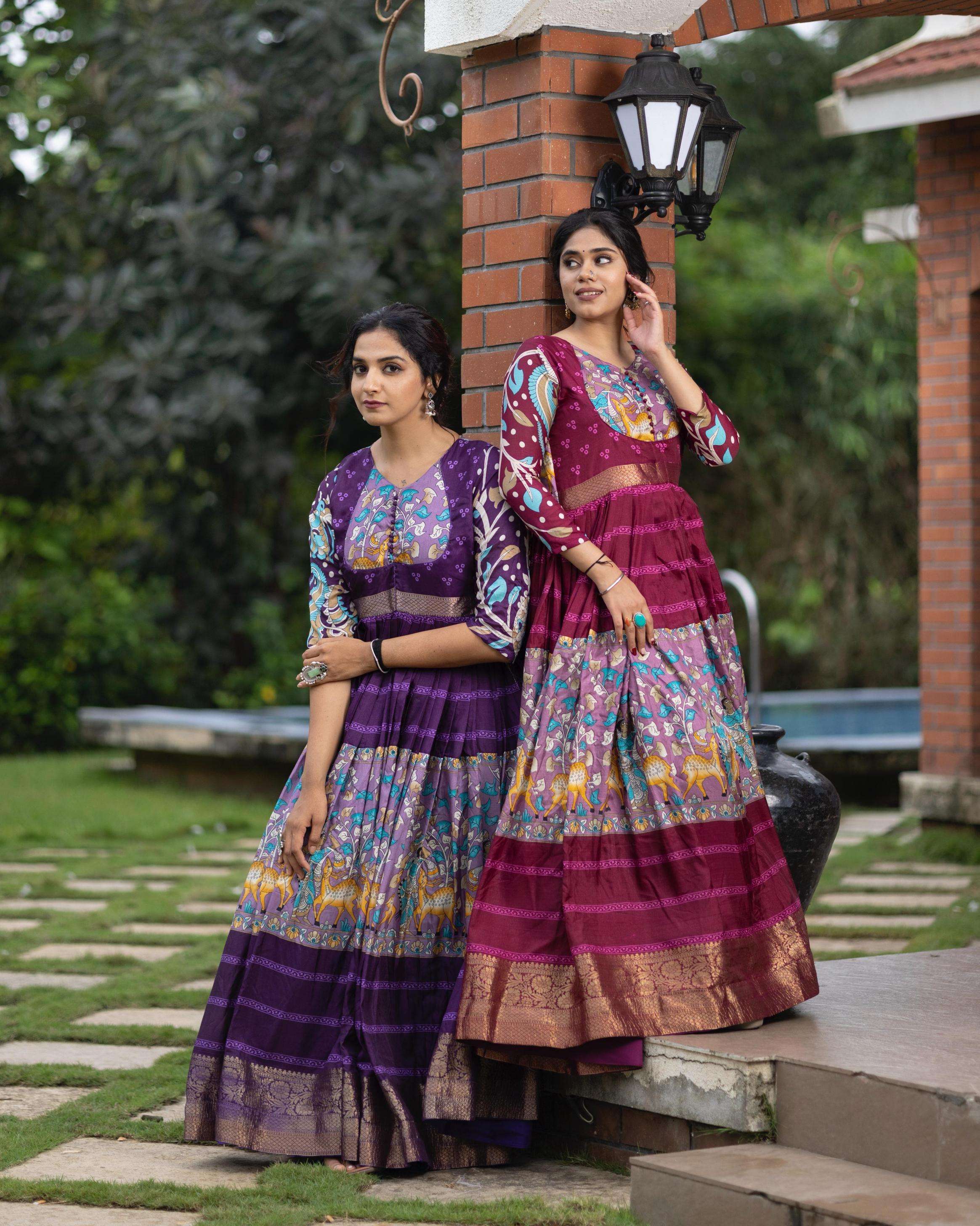 pr grtn6009 pretty readymade soft silk Kalamkari Print gown in wholesale surat