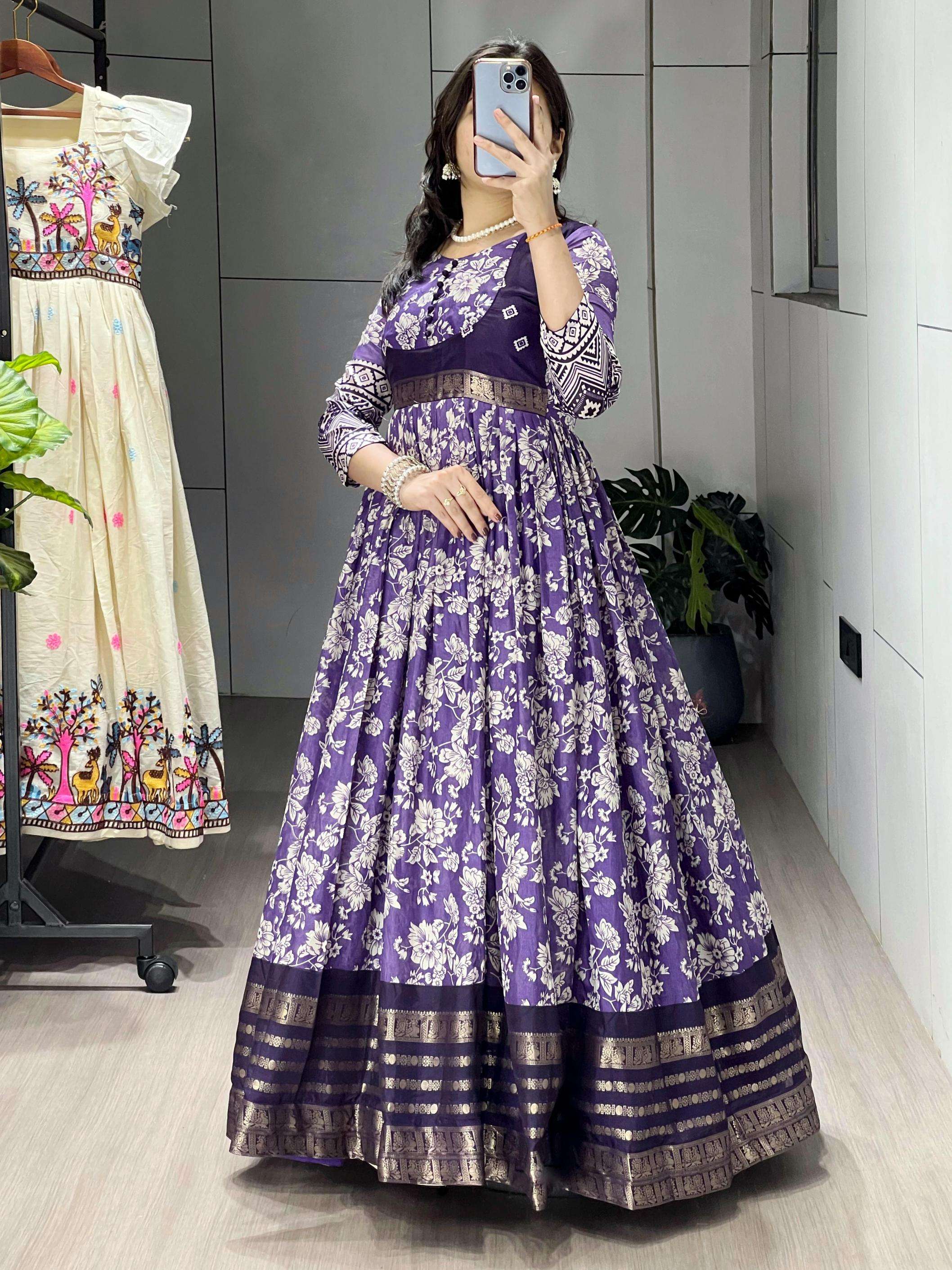 pr grtn8217 readymade soft silk kalamkari print gown in wholesale surat