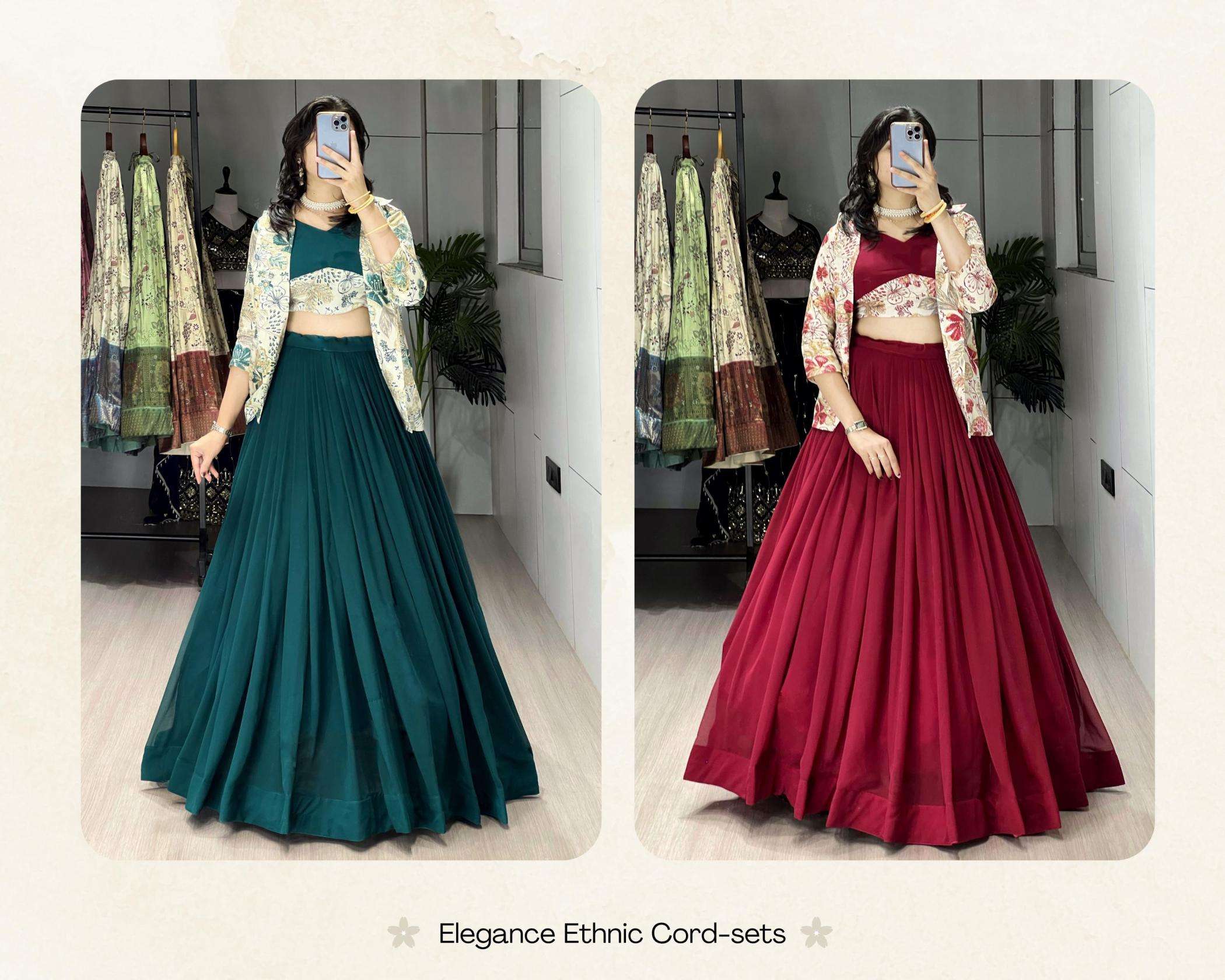 pr grtn8218 plain georgette fully stitch unique lehenga choli with koti in wholesale surat