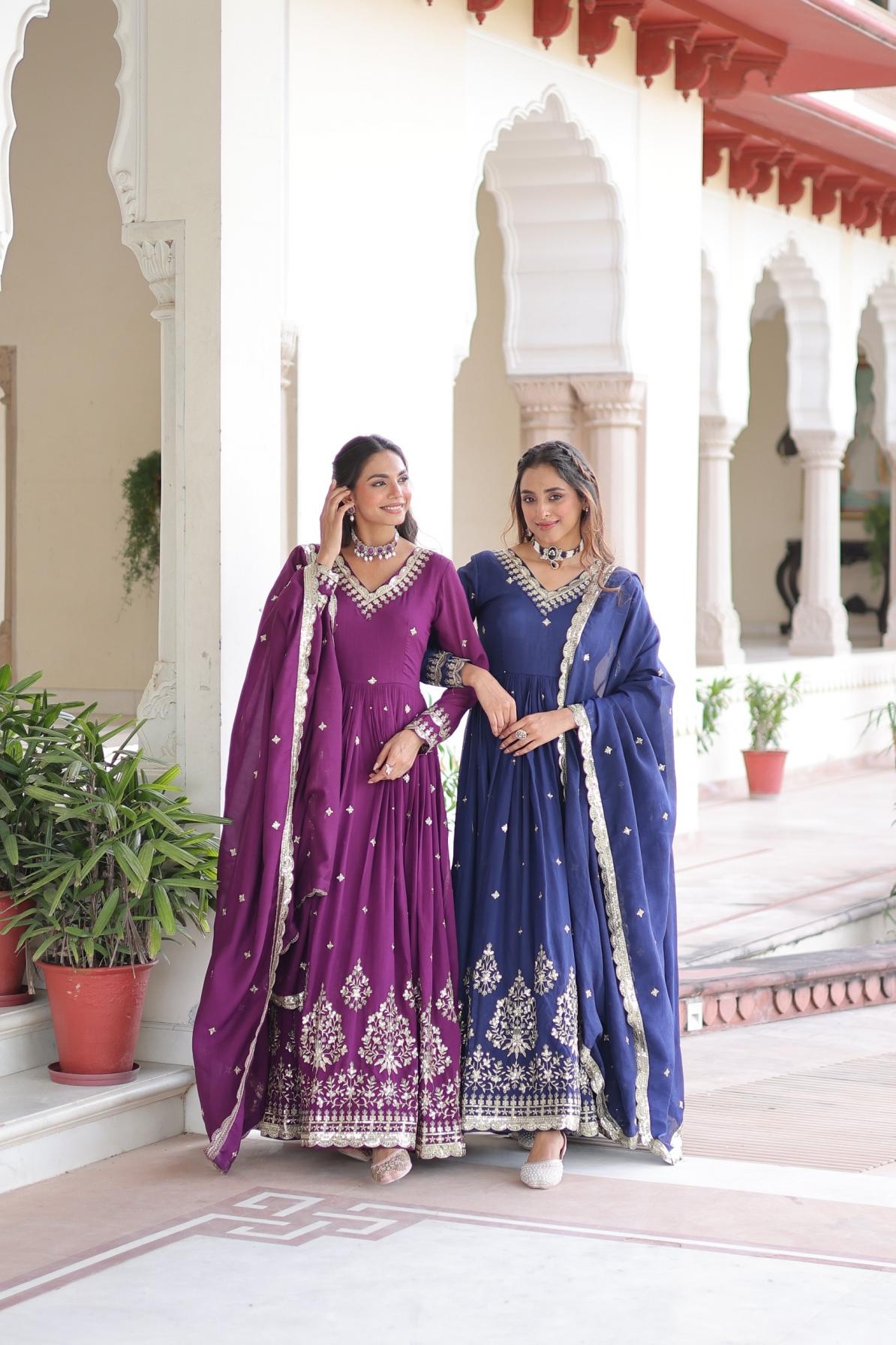 pr ka 1214 fully stitch vichitra silk modern gown with dupatta in wholesale surat