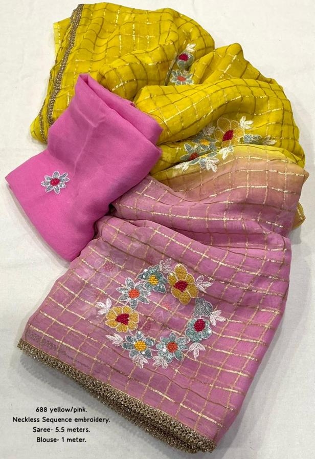 pr kc 688 georgette neckless sequence work saree in wholesale surat