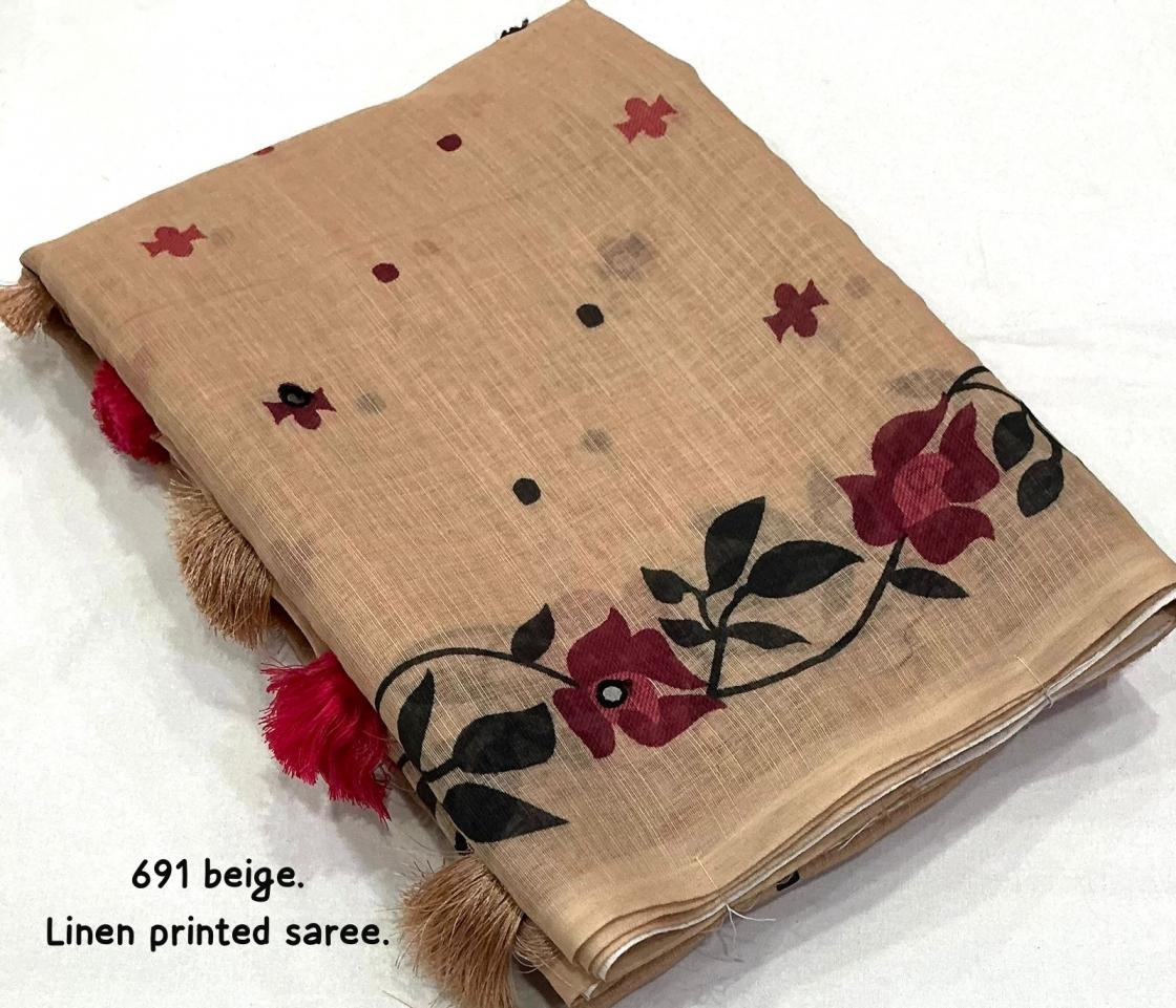 pr kc 691 floral linen printed sarees best in wholesale surat