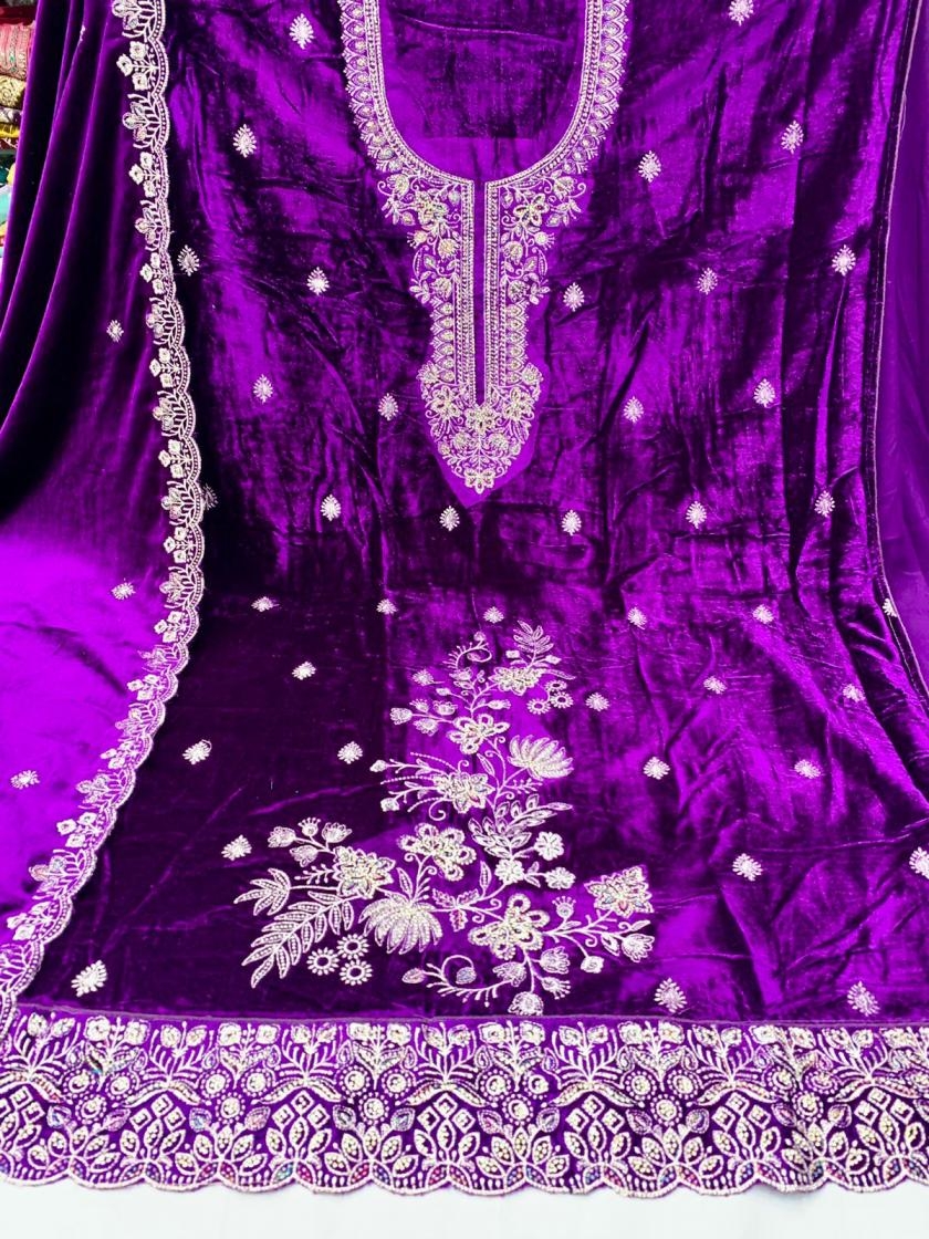 pr komal hit design viscose makhmal velvet salwar kameez in wholesale surat