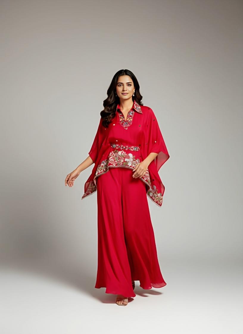 pr pure chinon exclusive readymade handwork combo kurti with plazzo