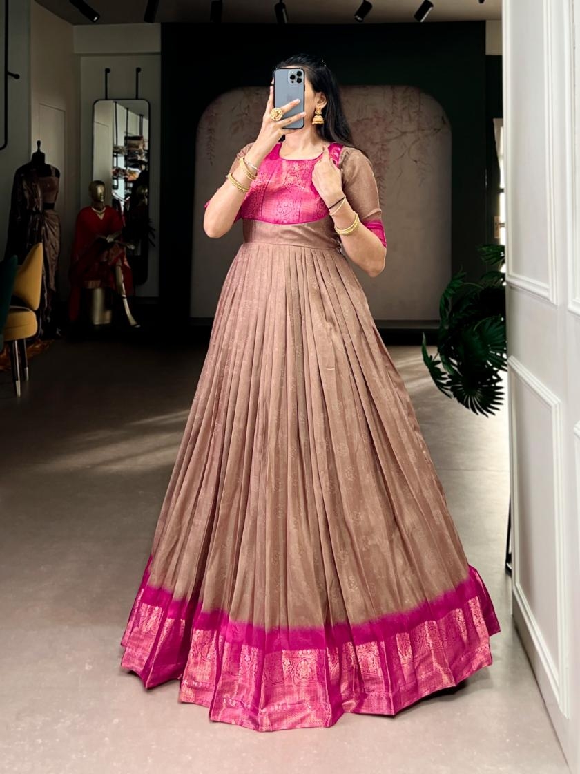 pr ynf5012 readymade mass mello zari weaving work gown in wholesale surat