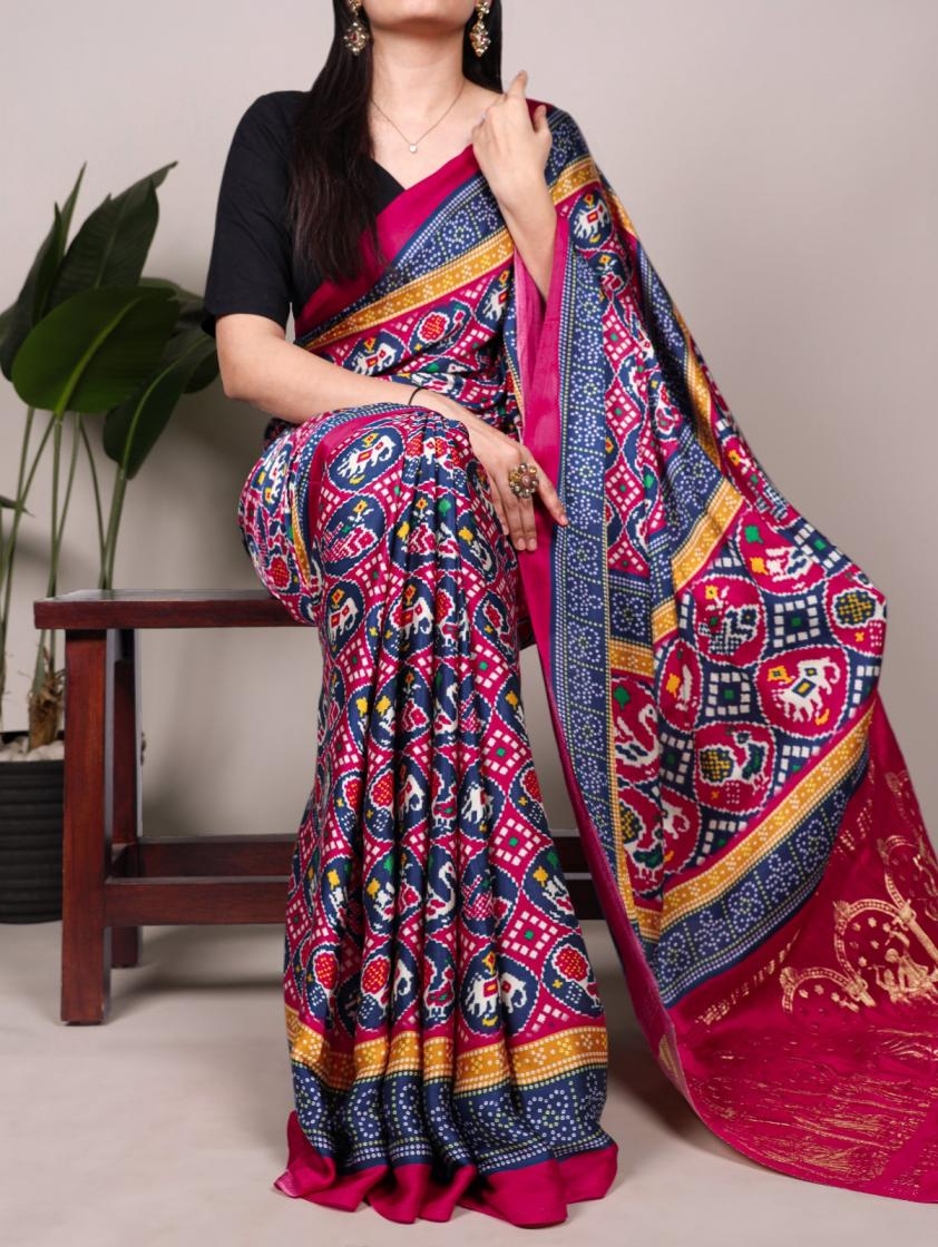 pr ynf7801 gaji silk patola print shop trendy saree in wholesale surat
