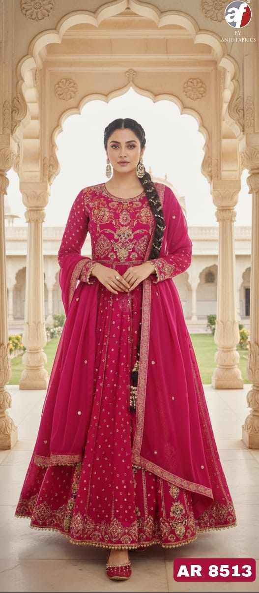 PURE CHINON CHIFFON DESIGNER ANARKALI GOWN KURTI WITH DUPATTA IN WHOLESALE SURAT
