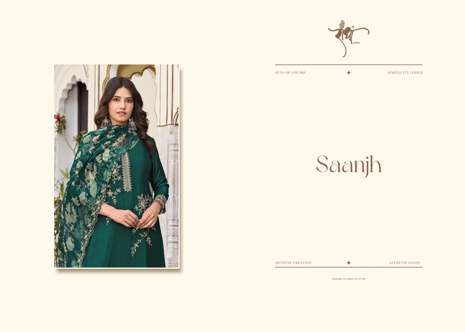 RADHA TRENDZ  SAANJH VOL 4 series 4081 to 4084 HEAVY PREMIUM CHINON WITH HEAVY EMBROIDARY WORK SUIT IN WHOLESALE SURAT