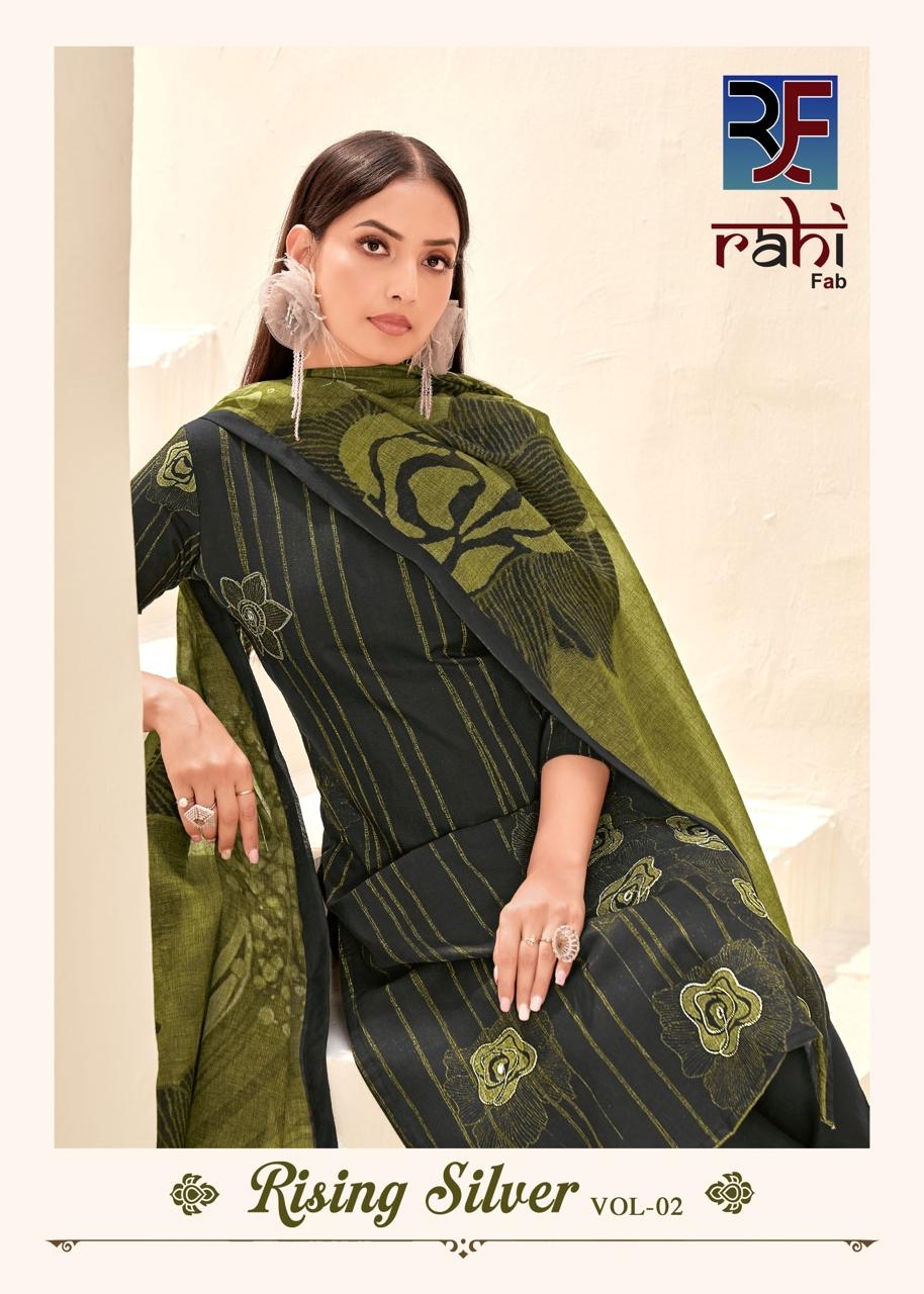 Rahi Fab Rising Silver Vol-2 series 2001 to 2008 Heavy Cotton Fancy Organic Print With Hand Work salwar kameez in wholesale surat