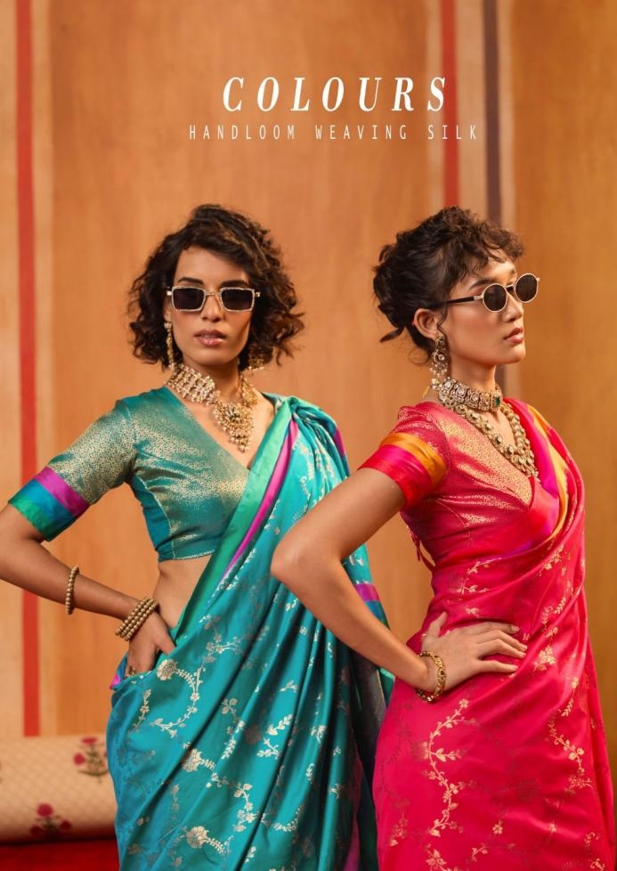 rajtex colours series 001 TO 005 unique silk satin patta handloom weaving saree in wholesale surat