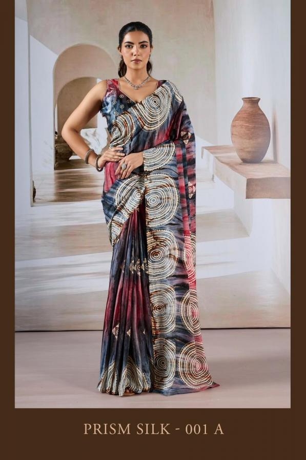 rajtex prism silk series 001a-001f modal satin ajrakh printed sarees in wholesale surat