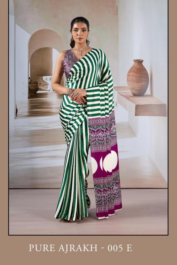 rajtex pure ajrakh 005 series 005A TO 005F modal satin fancy saree in wholesale surat