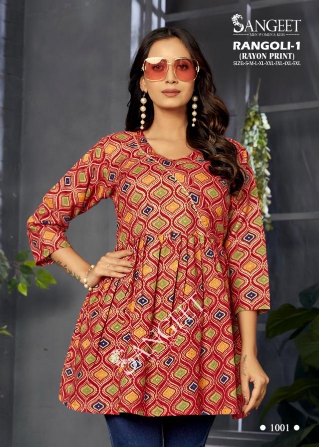 rangoli vol 1 rayon printed readymade fancy short tops in wholesale surat