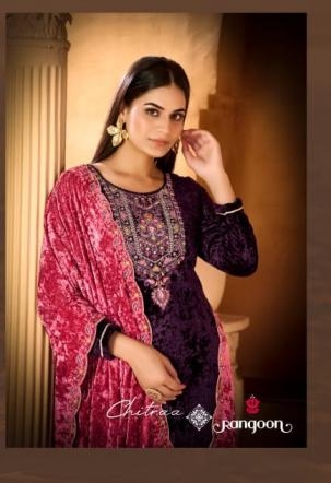 rangoon chitraa series 9011 to 9014 makhamal velvet fully stitch luxurious suit in wholesale surat