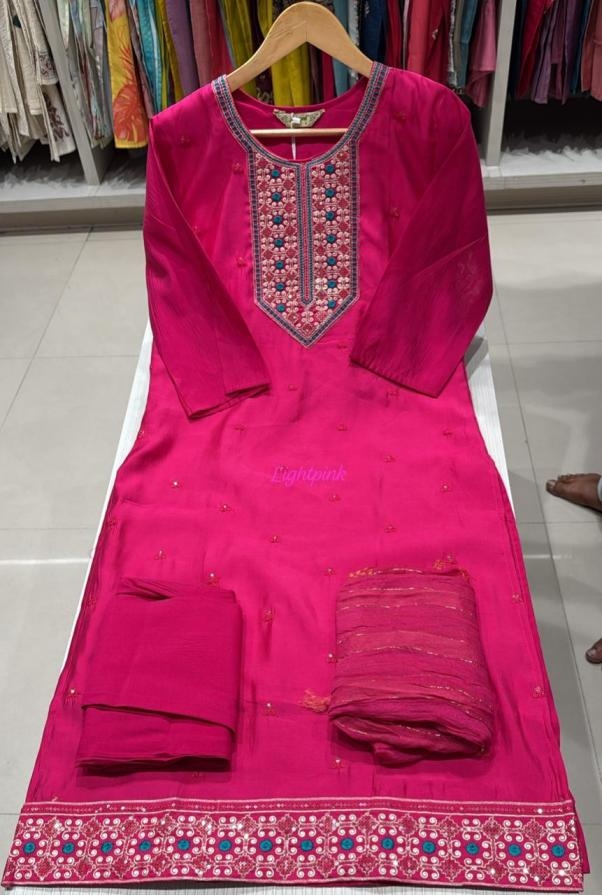 roman heavy embroidery work readymade classic combo suit in wholesale surat