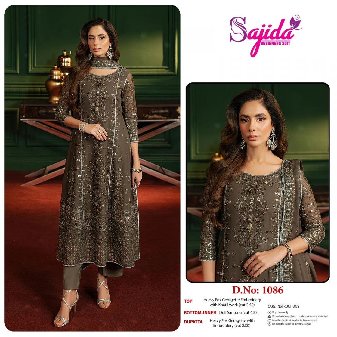sajida designer 1086 georgette modern pakistani suits in wholesale surat