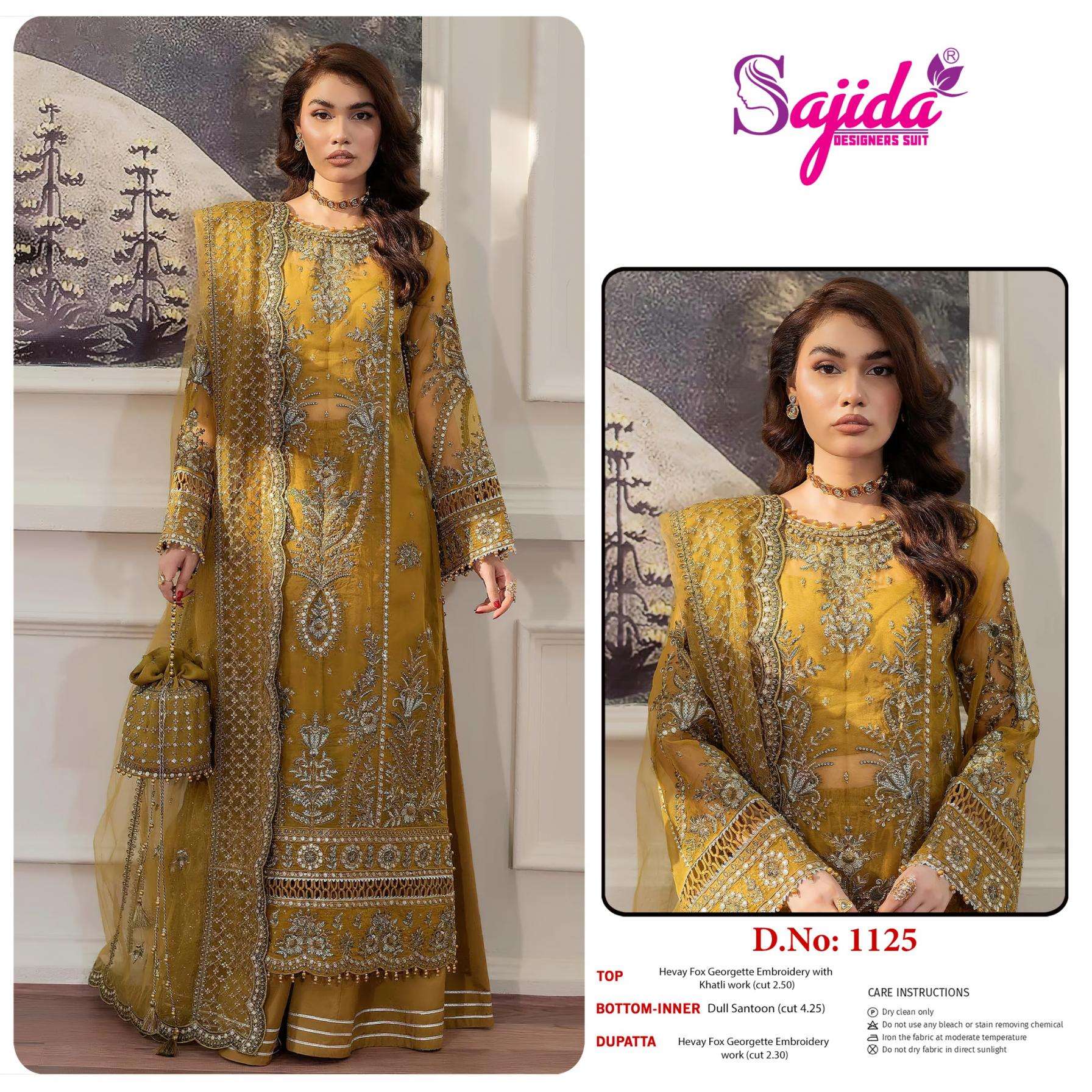 sajida designer 1125 georgette single fully stitch big size pakistani suit in wholesale surat