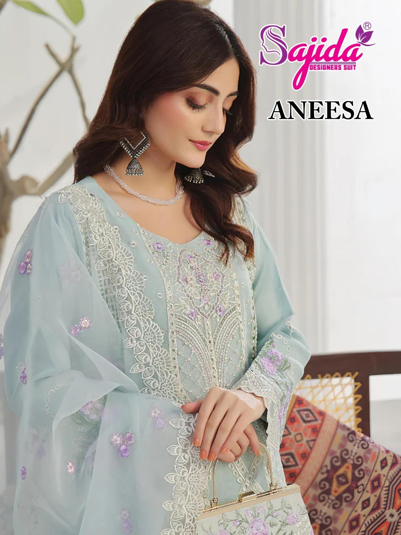 sajida designer aneesa series 1103 to 1105 fox georgette pakistani salwar kameez in wholesale surat