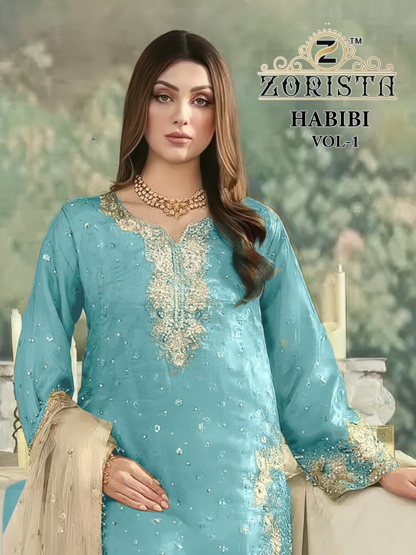 sajida designer habibi vol 1 series 10022-A-B-C-D-E zimmi choo fully stitch big size pakistani suit in wholesale surat