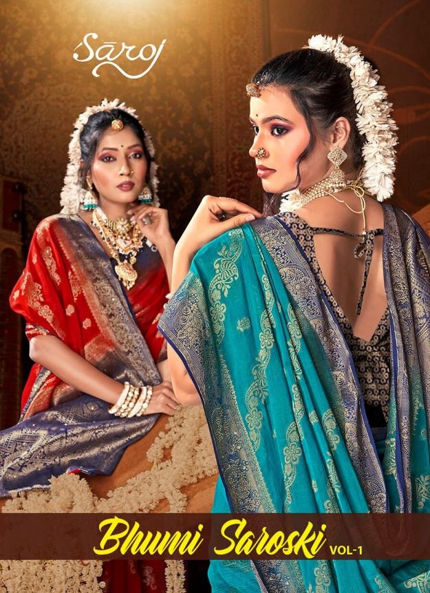 Saroj Bhumi Saroski vol.1 series 1001 to 1006 chinon silk saree in wholesale surat