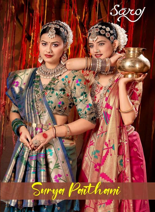 Saroj Surya Paithani 50*600 series 1001 to 1008 silk saree in wholesale surat