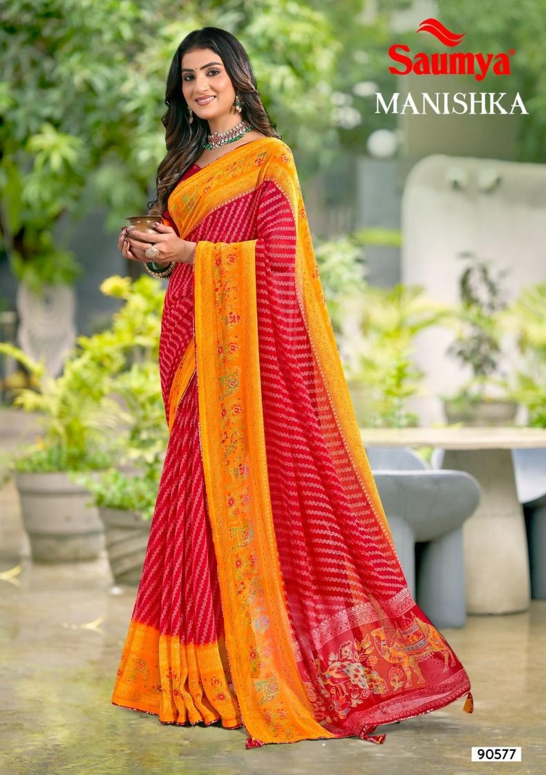 saumya manishka series 90575 to 90580 fox georgette best saree in wholesale surat