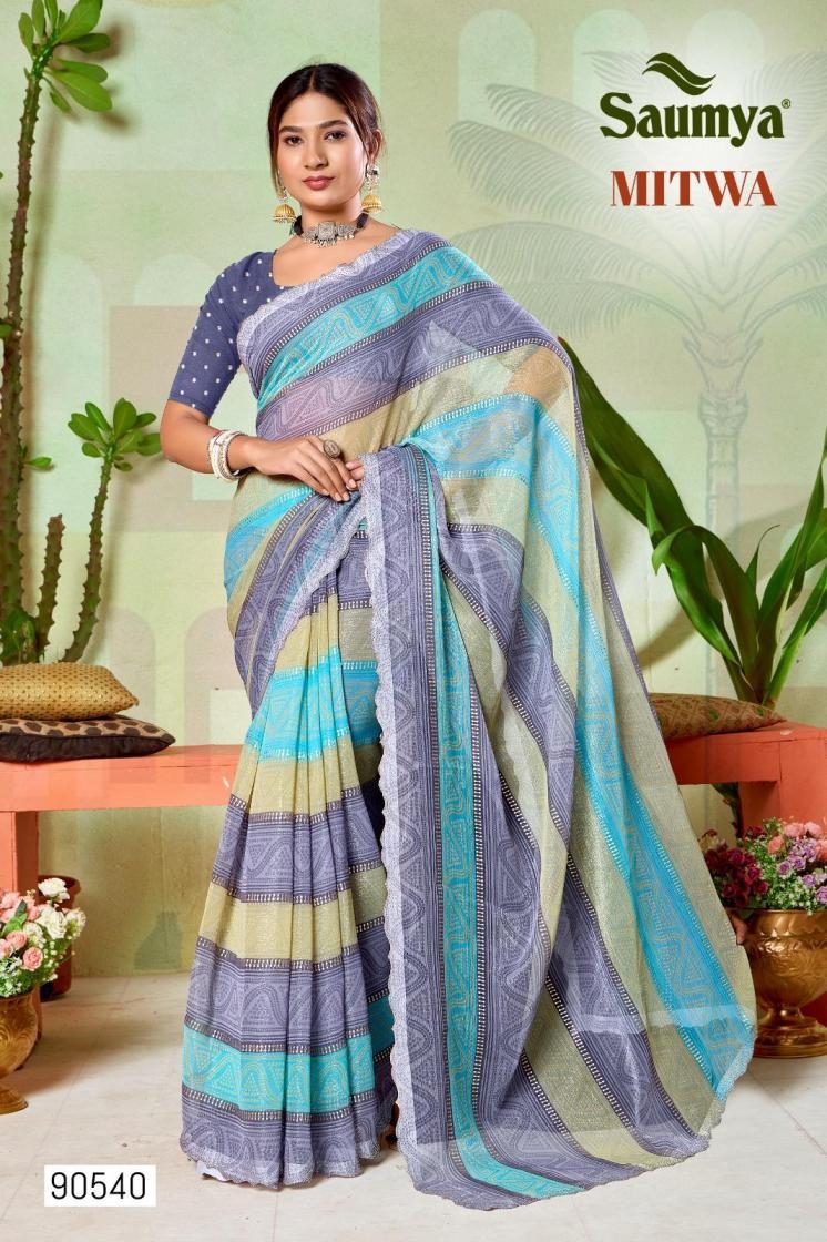 saumya mitwa series 90539 to 90544 sharmili chiffon stylish best saree in wholesale surat