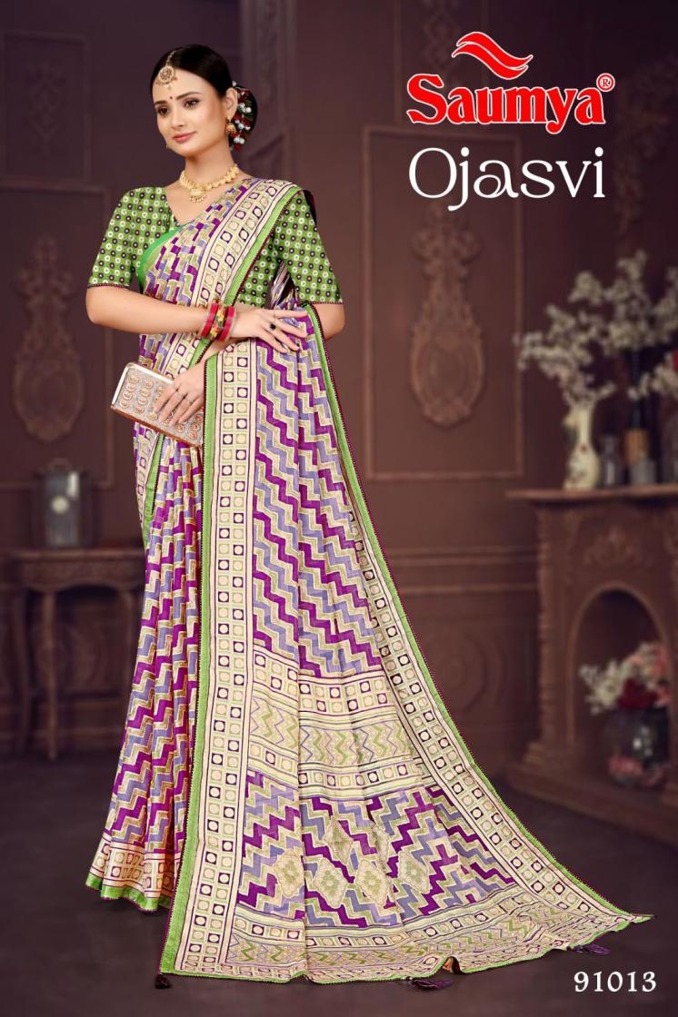 saumya ojasvi series 91009 to 91014 dull moss brasso new design sarees in wholesale surat