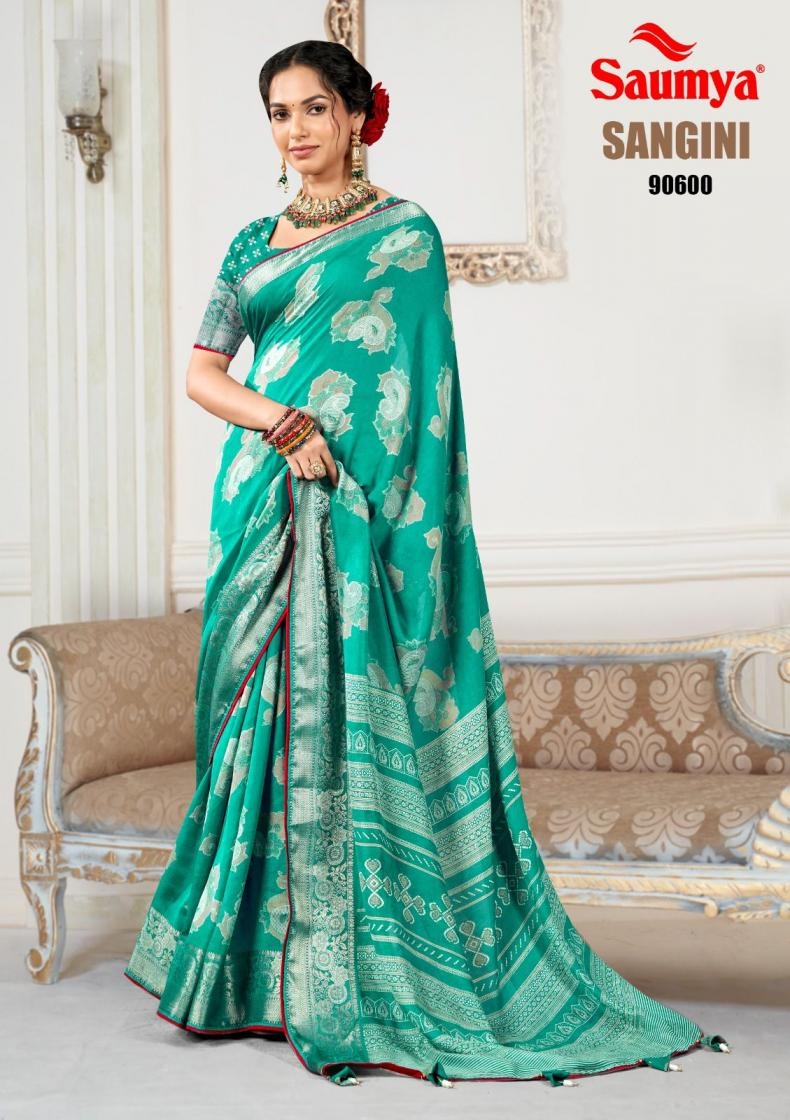 saumya sangini series 90597 to 90602 Mass malo gorgeous look sarees in wholesale surat