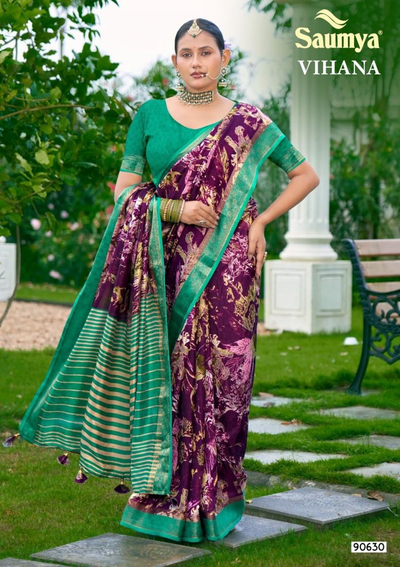 saumya vihana series 90627 to 90632 amazing mass malo saree in wholesale surat