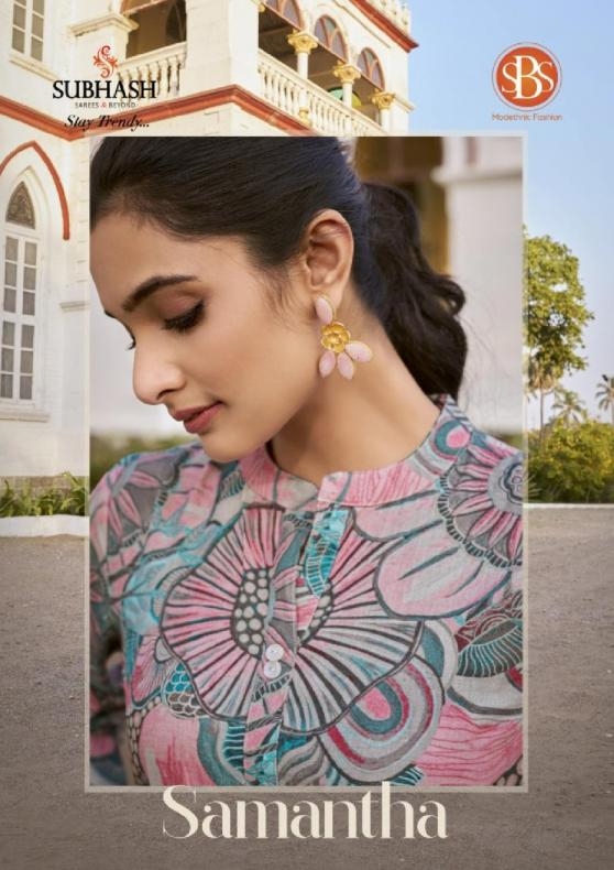 sbs subhash samantha series 4605 to 4608 readymade cotton long kurtis in wholesale surat