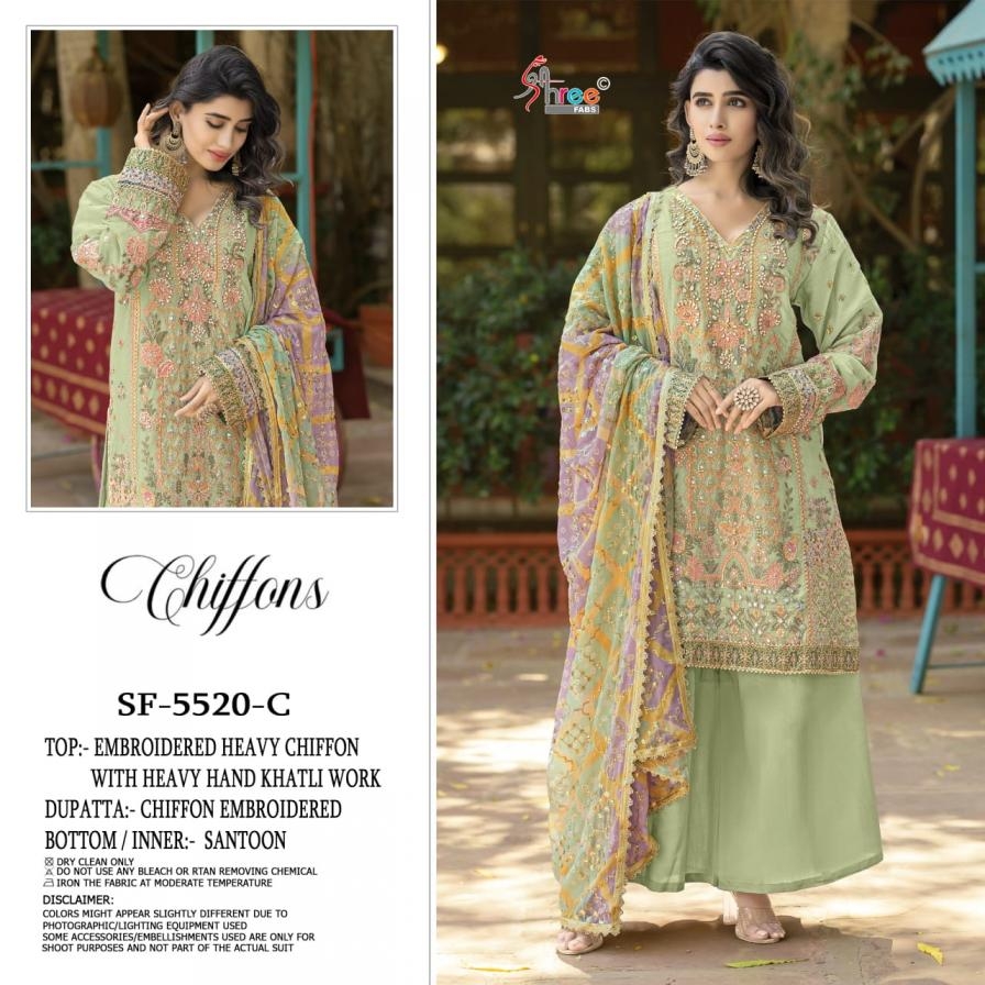 shree fabs 5520 A to D colour chiffon 3 piece pakistani suits in wholesale surat