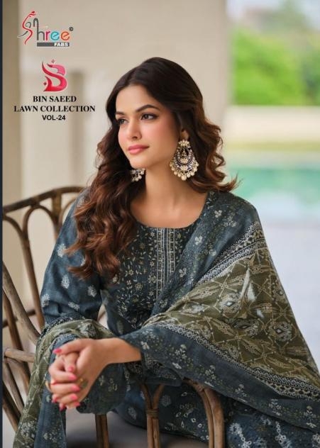 shree fabs bin saeed vol 24 series 2401 to 2406 lawn cotton pakistani suits in wholesale surat