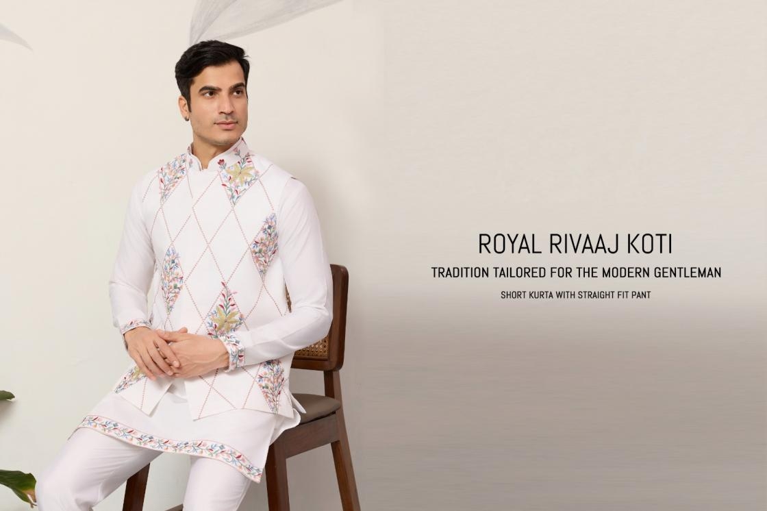 shubhvastra royal rivaaj koti series 21061 to 21063 viscose art silk full stitch mens kurta pajama with koti in wholesale surat