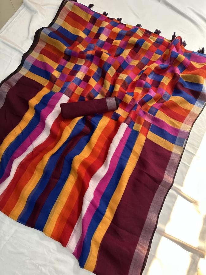 silver linen multi chokda pretty look saree in wholesale surat