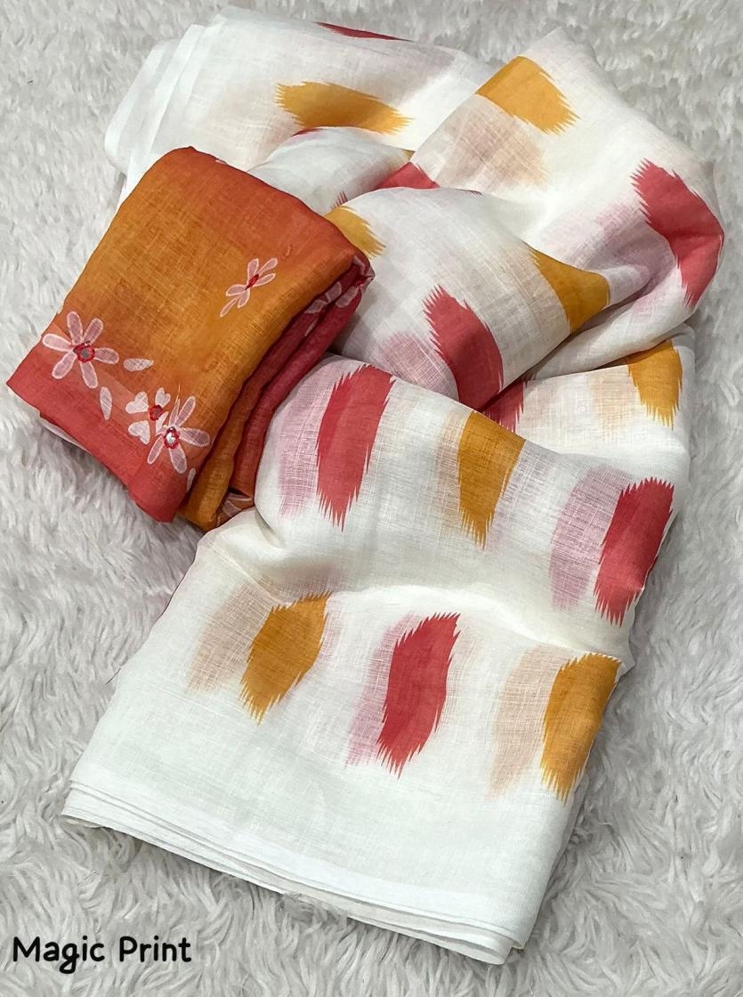 soft linen multi colour digital prints amazing saree in wholesale surat